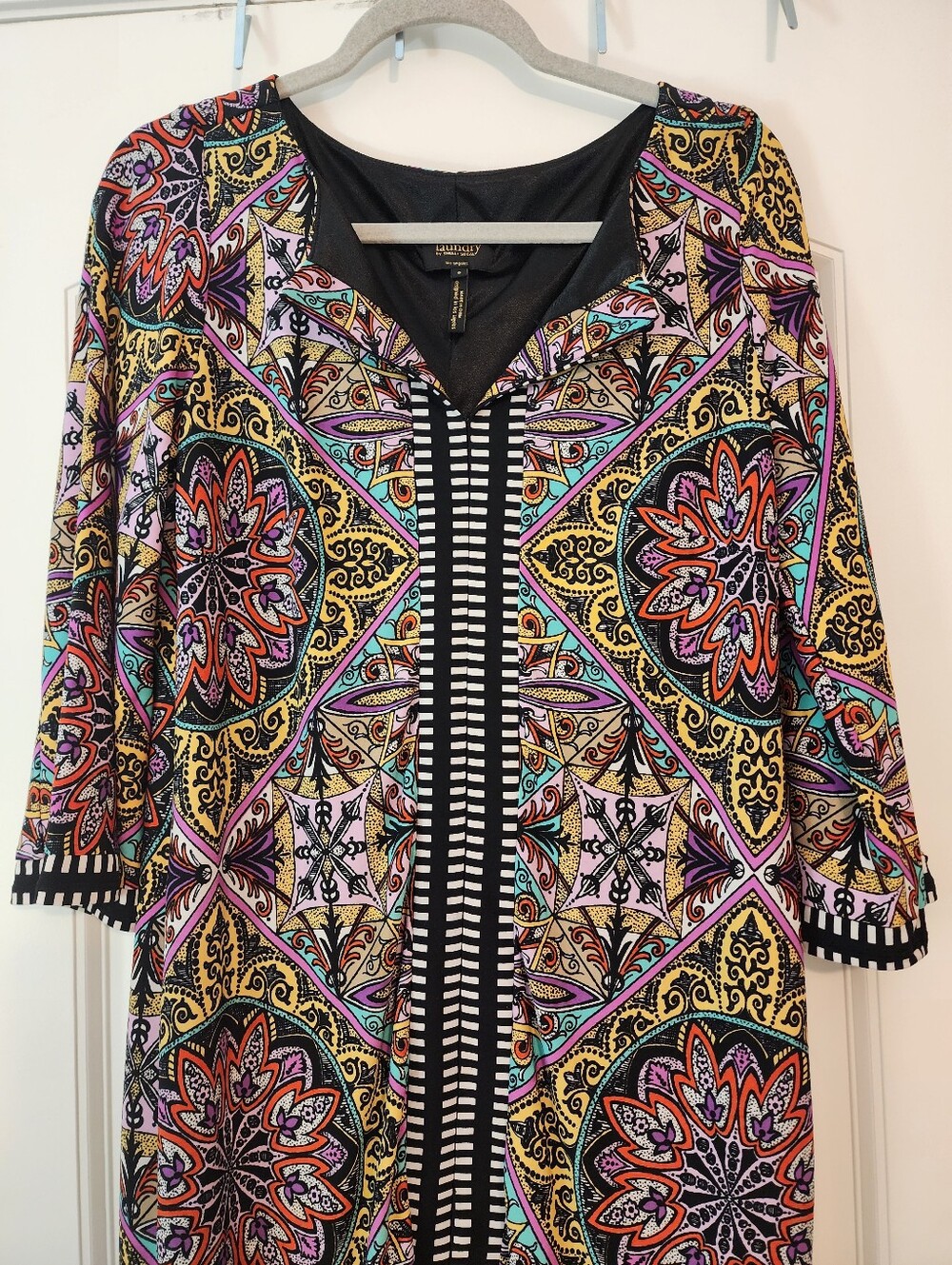 Laundry By Shelli Segal Black-Trim Multicolor Medallion Print Dress Sz 6 Bold - Picture 2 of 13